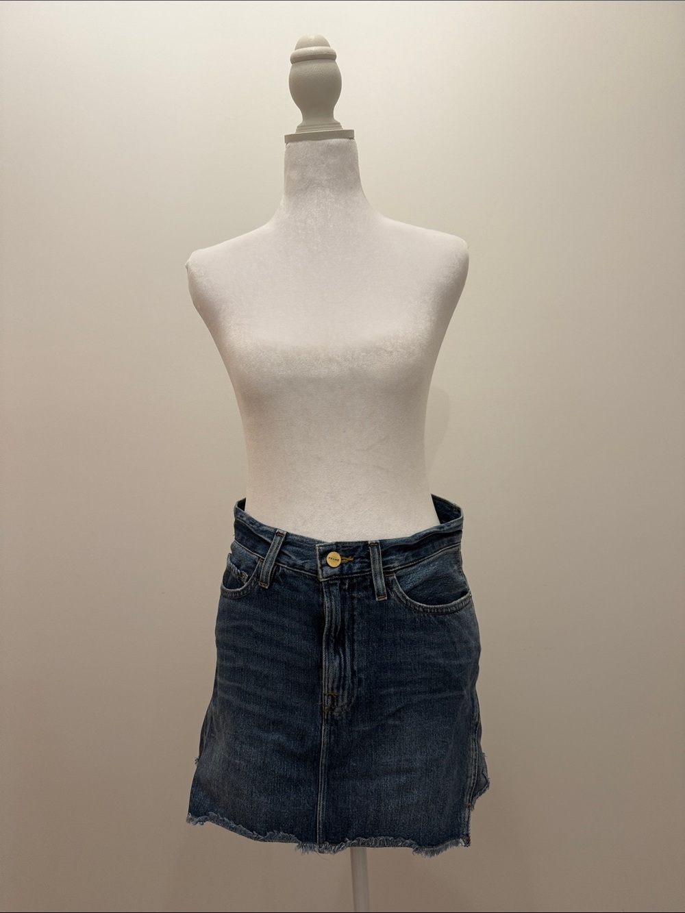 Frame Denim Dark Blue Distressed Denim Mini Skirt